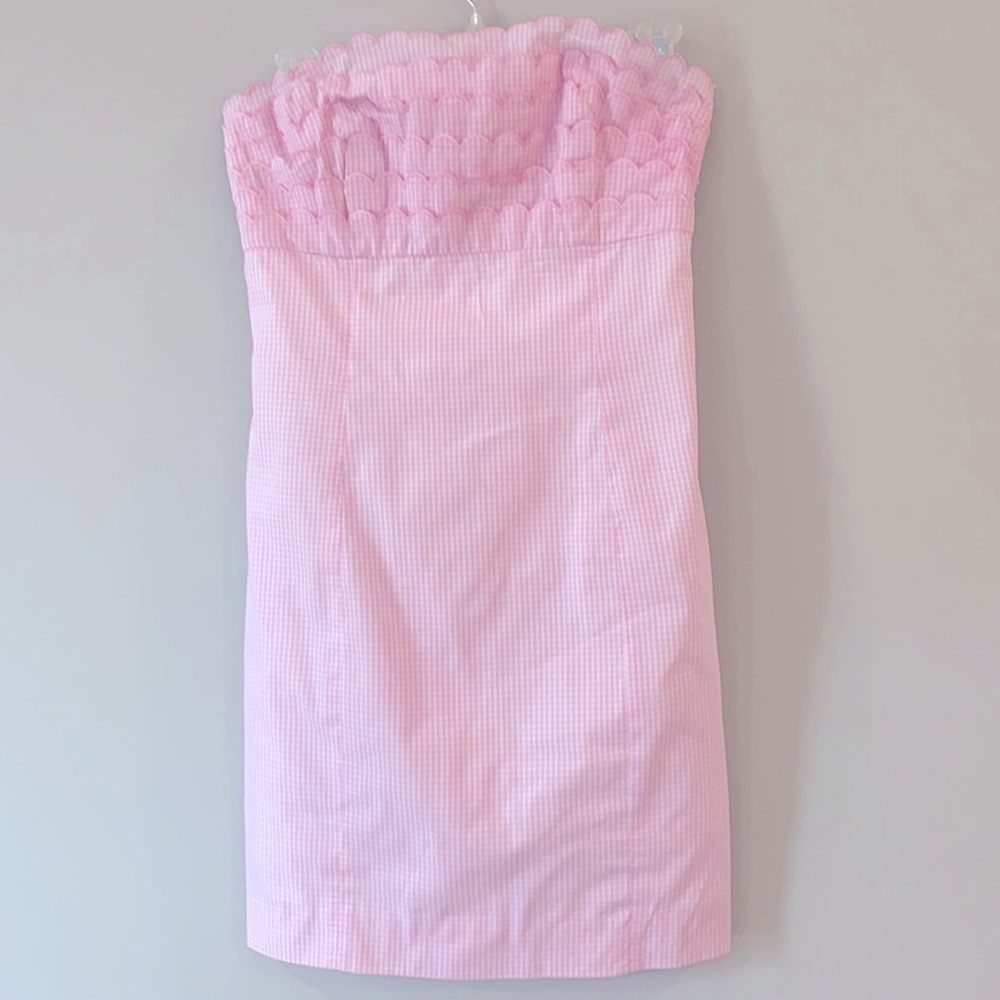 Lily Pulitzer Pink Gingham Strapless Dress, Sz 0